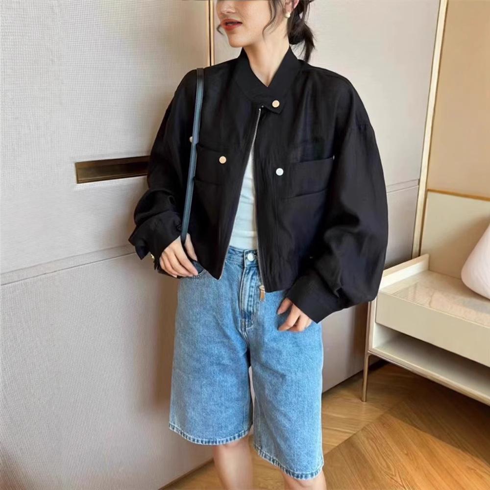Women's Short Sunscreen Jacket - 2025 Summer Korean Style Stand-Up Collar, Small Size, Thin Design