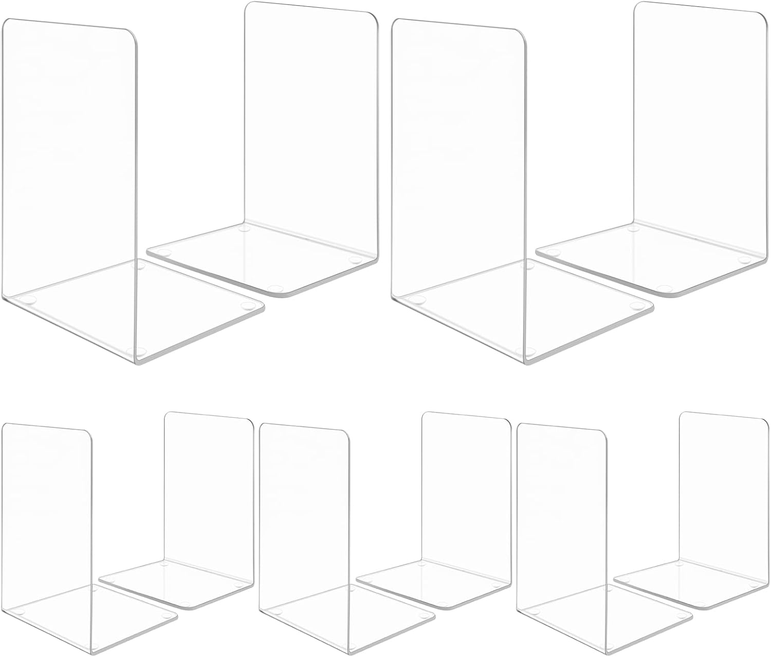 

10 Pieces Book Ends, Clear Acrylic Bookends for Shelves, Heavy Duty Book Holders, Bookends for School, Library, Bedroom, Office