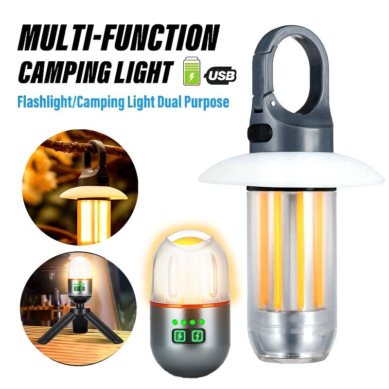 Rechargeable Camping Lantern Flashlight Work Light Multi Mode Portable Hook Hanging Tent Light Outdoor Fishing Emergency Lamp