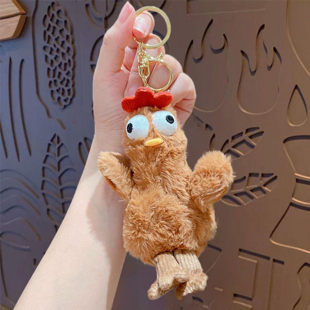 Funny Egg-laying Chicken Keychain Plush Stuffed Bag Pendant Squeaking Plush Doll Toy Kids