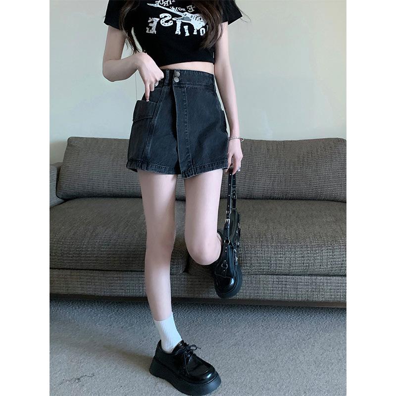 Women's Summer Petite High Waist A-Line Denim Skirt Pants - Retro Slim Fit for Hot Girls