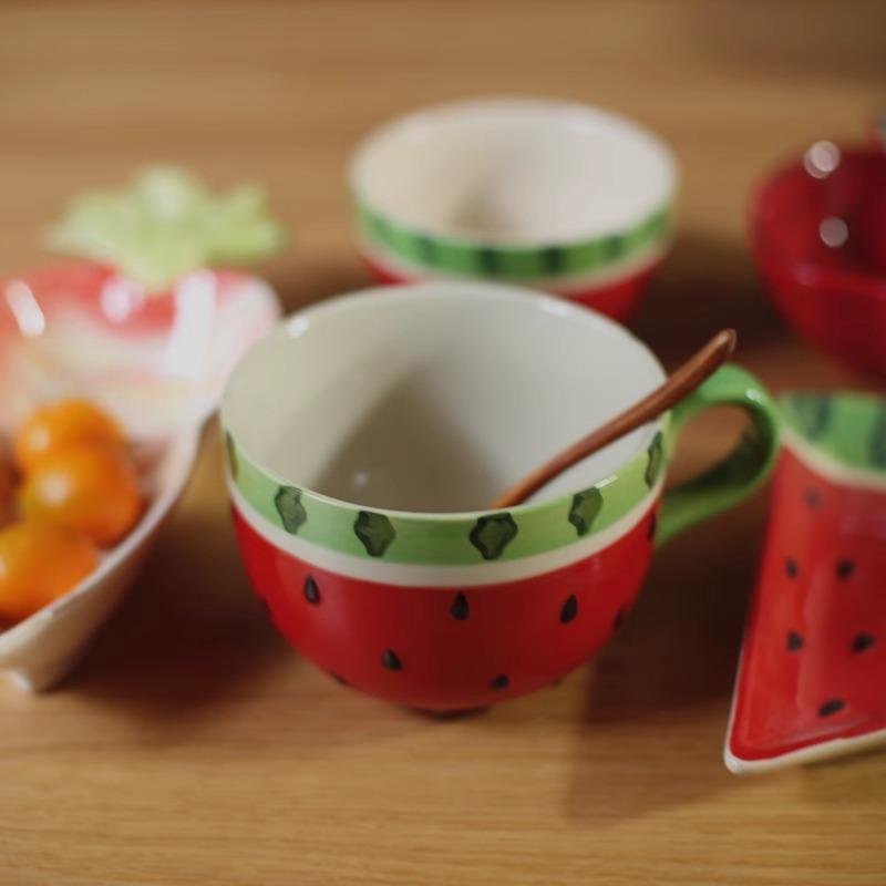 Watermelon Ceramic Relief Fruit Shaped Plate Cake Inventory Heart Plate Breakfast Cup Large Capacity Cup Rice Bowl