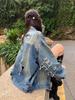 Women's American Retro Biker Denim Jacket - Ripped, Loose, BF Style for Spring/Autumn Hip Hop Vibe