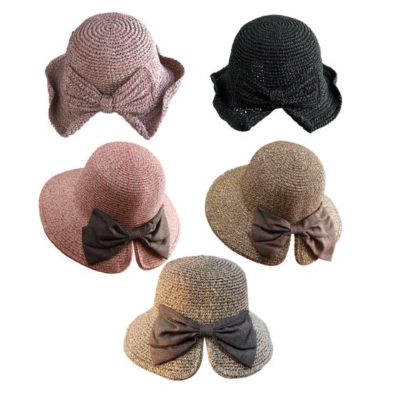 Straw Hat Bowknot Decor Wide Brim Foldable Summer Hat Sun Protection Lightweight Outdoor Travel Sun Hat Sunshade Accessory