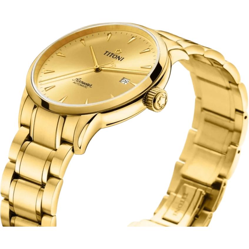 TITONI Plum Blossom Airmaster Series Automatic Mechanical Movement 50 Meters 40mm Gold Dial Stainless Steel Case Stainless Steel Strap 83733 G-651