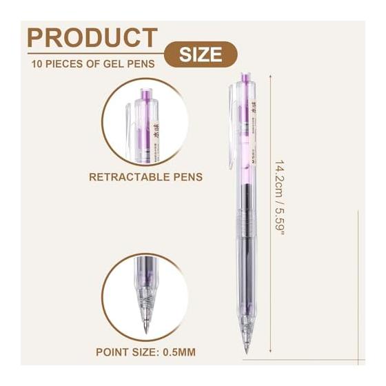 PATIKIL 10 Pcs 0.5mm Gel Pens, Knock Type Dark Purple Gel Ink Medium Point Rollerball Pens, Smooth Writing Quick Dry for Journaling, Note Taking,