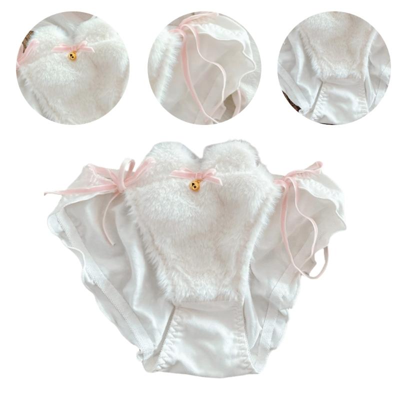 Cats Ear Bells Tie String Women's Furry Panties Cartoon Anime Ruffled Briefs Japanese Kitten Cosplay Lingerie Underwear