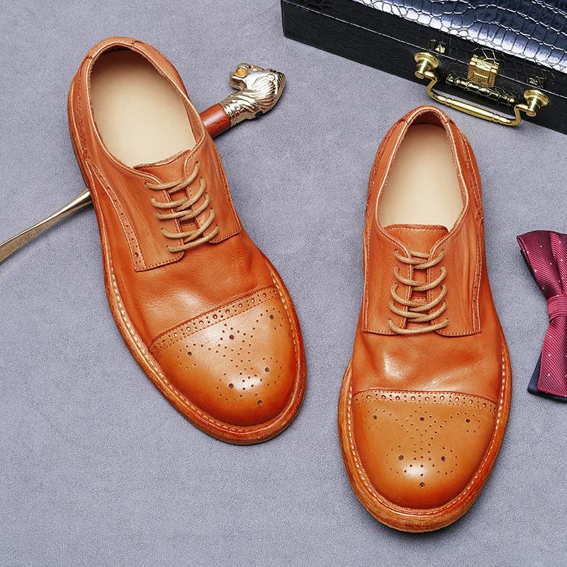 Big Head Business Dress Leather Shoes British Goodyear Carved Handmade Shoes Leather Sole High-end Inside and Outside Cowhide Men's Shoes