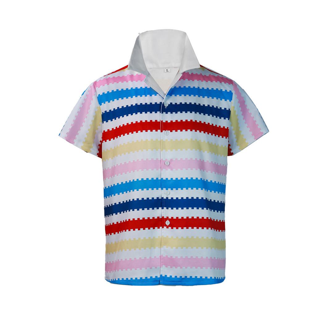 Вечеринка косплея Барби Пляжная рубашка Веселая и красочная гавайская рубашка Stripe,2XL