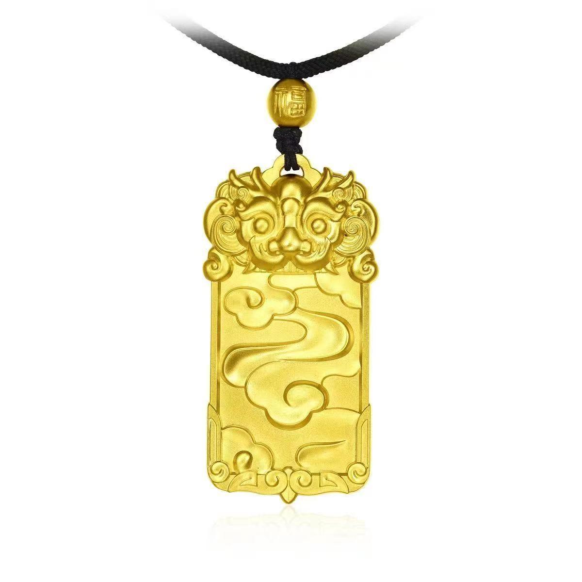 Unisex Gold Qilin Pendant: Auspicious Clouds Fortune Charm, Modern Chinese Style