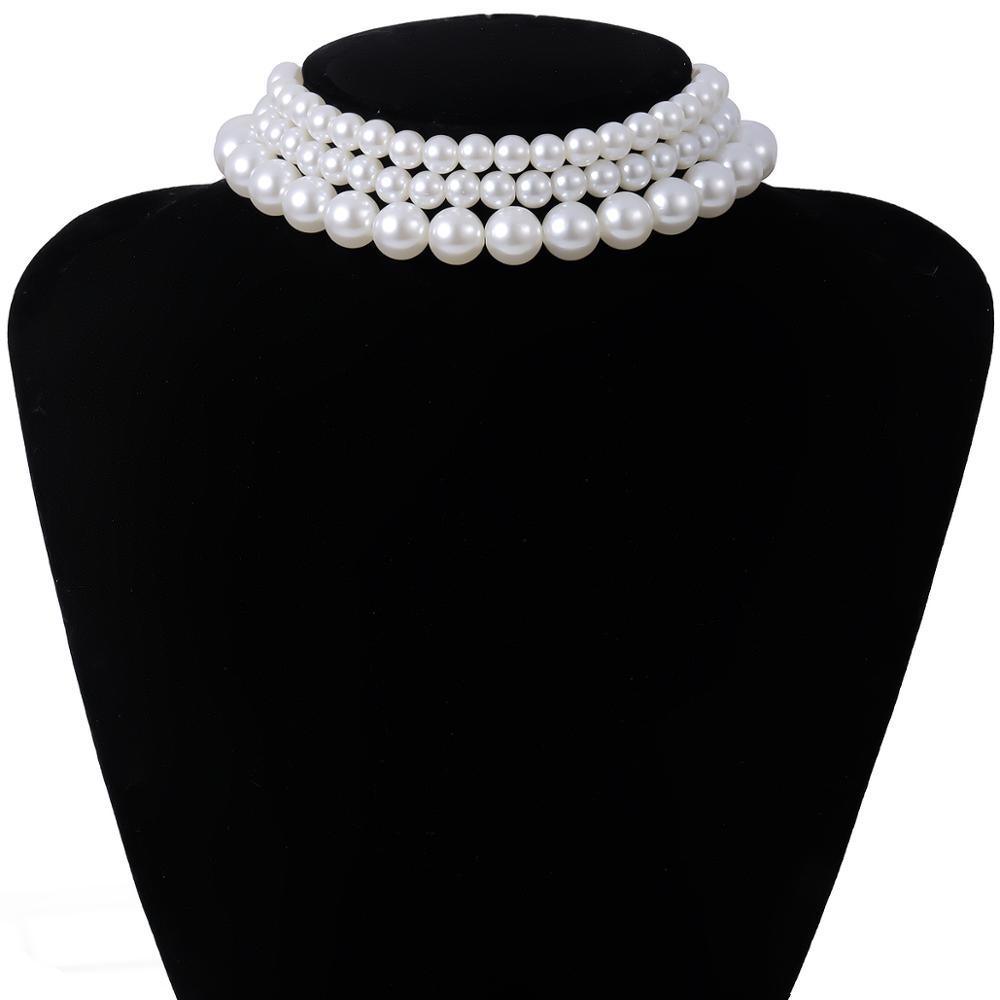 Collar de perlas blancas de imitación multicapa, cadena de cuentas, estilo punk, para damas, para bodas, collar corto de clavícula, joyería para banquetes.