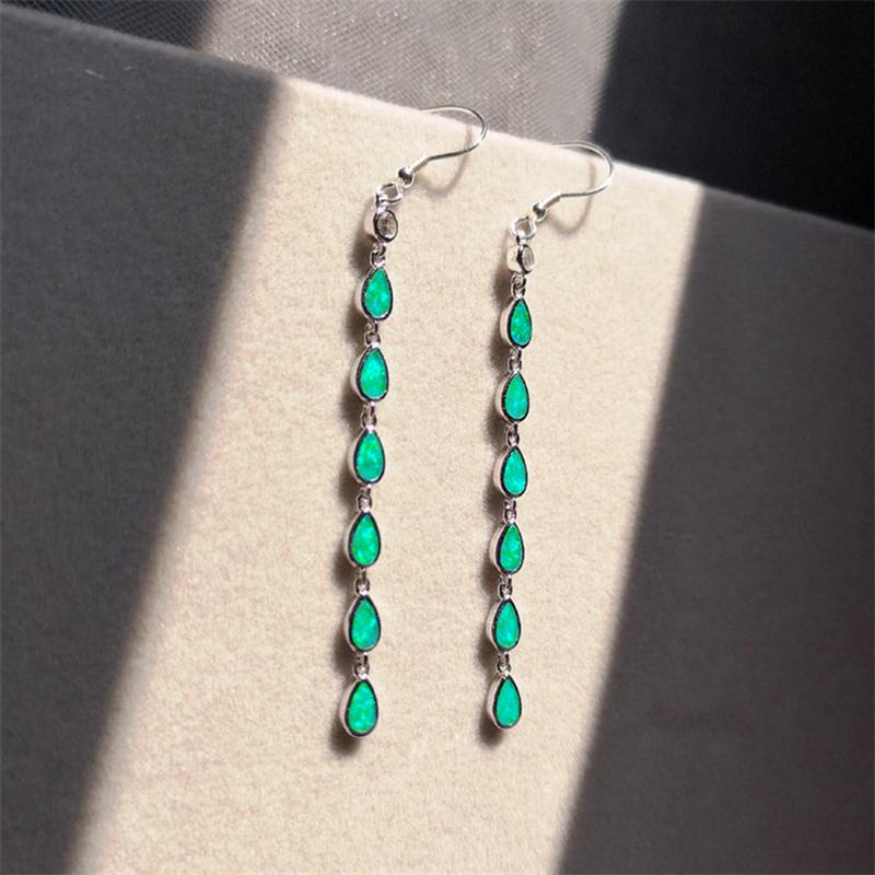 Women's Long Pendientes Teardrop Earrings Bohemian Fire Opal Dangle Earrings For Women Wedding Accessories Jewelry Gift