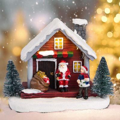 Winter Snow Christmas Village Building Santa Village Houses Dcoration Figurines Light-Up Home Holiday Tabletop Ornament Gifts