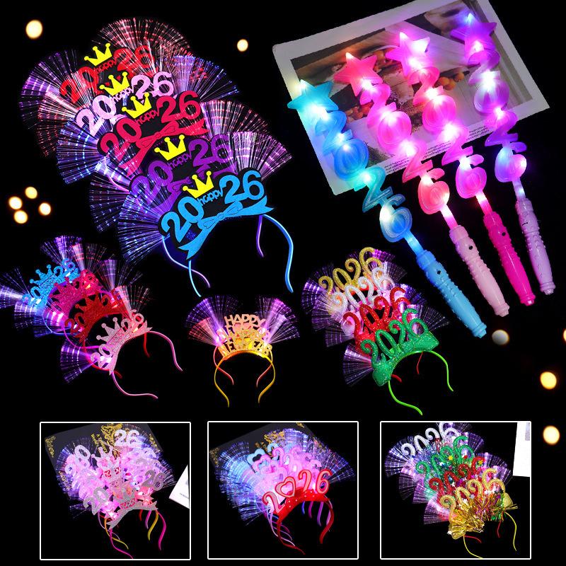 Led Glowing Colorful Headband Festive Party Props 2026 Happy  Year Light Up Headband Party Headdress For Children Adults