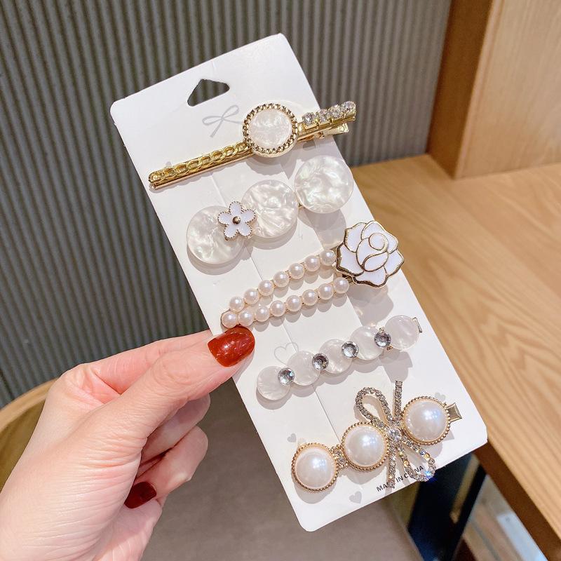 5-6pcs Pearls Elegant Vintage Hair Clips Women Fashion Geometric Flower Barrettes Headwear Girl Sweet Hairpins Hair Accessories