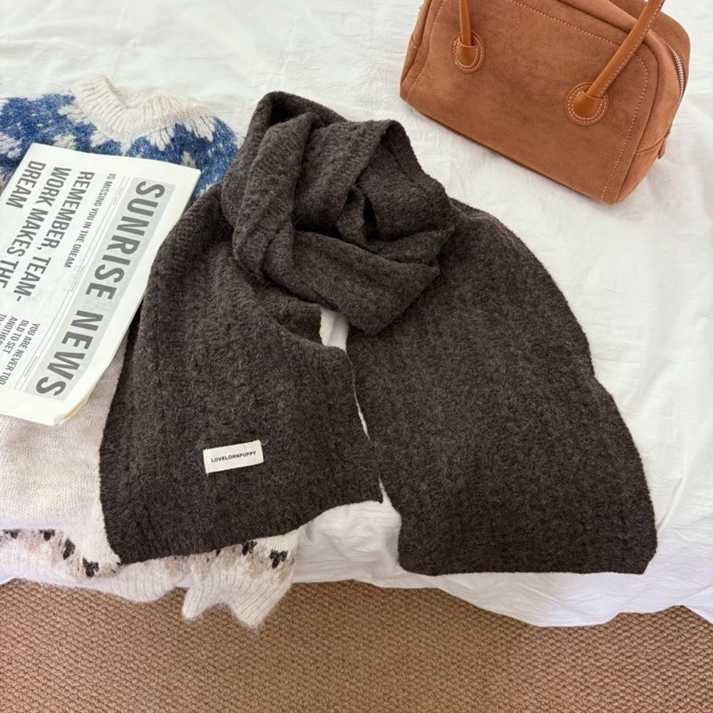 New Wool Blend Knitted Cable Scarf Thicken Solid Color Women Long Scarf Windproof Neck Cover Thermal Neck Warmer