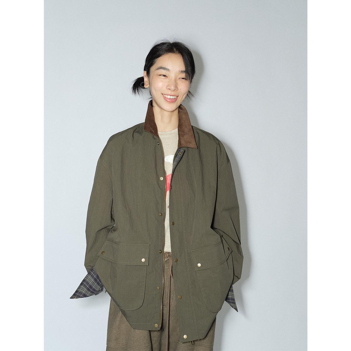 

Shishi Cotton Blend Plaid Zip-Up Work Jacket V8358 One Size