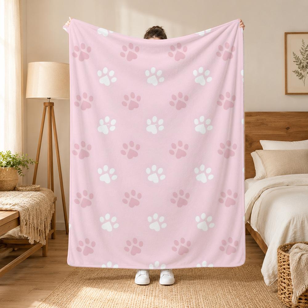 Dog Paw Prints Dog Pattern Throw 240g Flannel Blanket, Suitable for Sofas, Beds, Offices, Exquisite Gift Blankets
