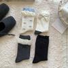 Flower Socks Women'S Autumn Sweet Double Bow Medium Tube Socks Color Matching Lace Stacking Socks