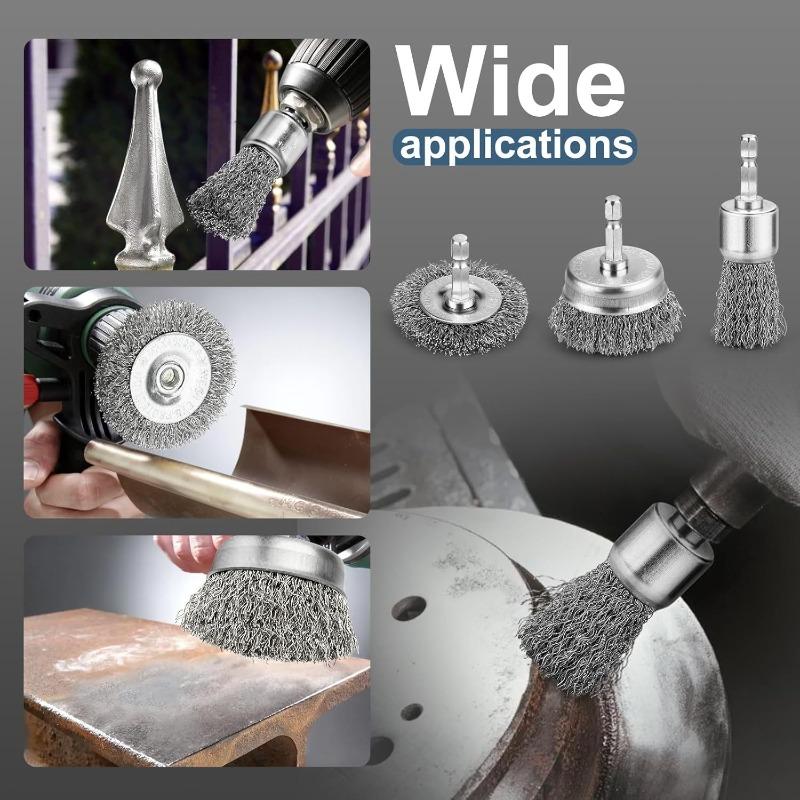 6 Stück Professionelle Kohlenstoffstahl-Drahtbürsten-Bohreraufsätze - Sechskantschaft, Rostentfernungsaufsätze, Topfbürsten zur Reinigung und Politur, Reinigungswerkzeuge