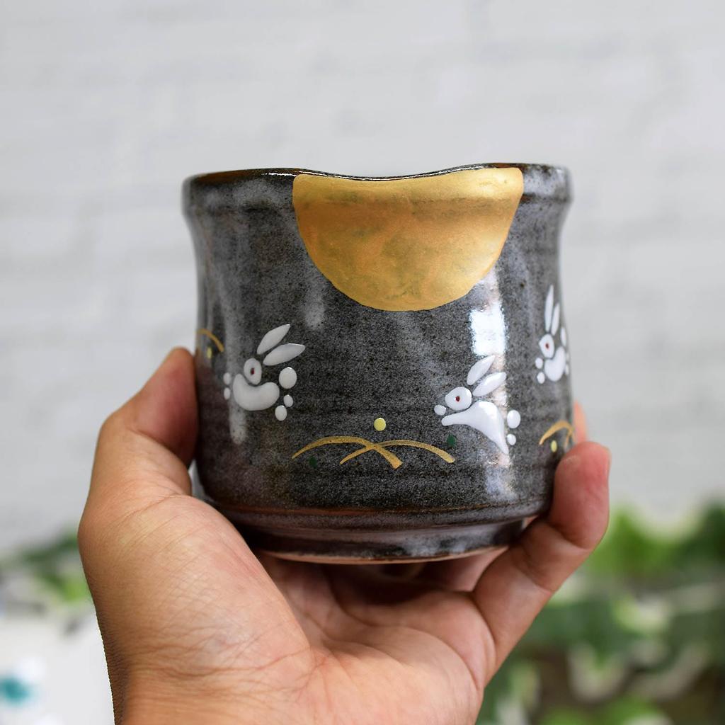 Waza no Kura Stylish Kutani Ware Teacup, Moon Rabbit Design, Large, Ceramic, Brand Name, Japanese Tableware, Made in Japan, Perfect as a Birthday Pres