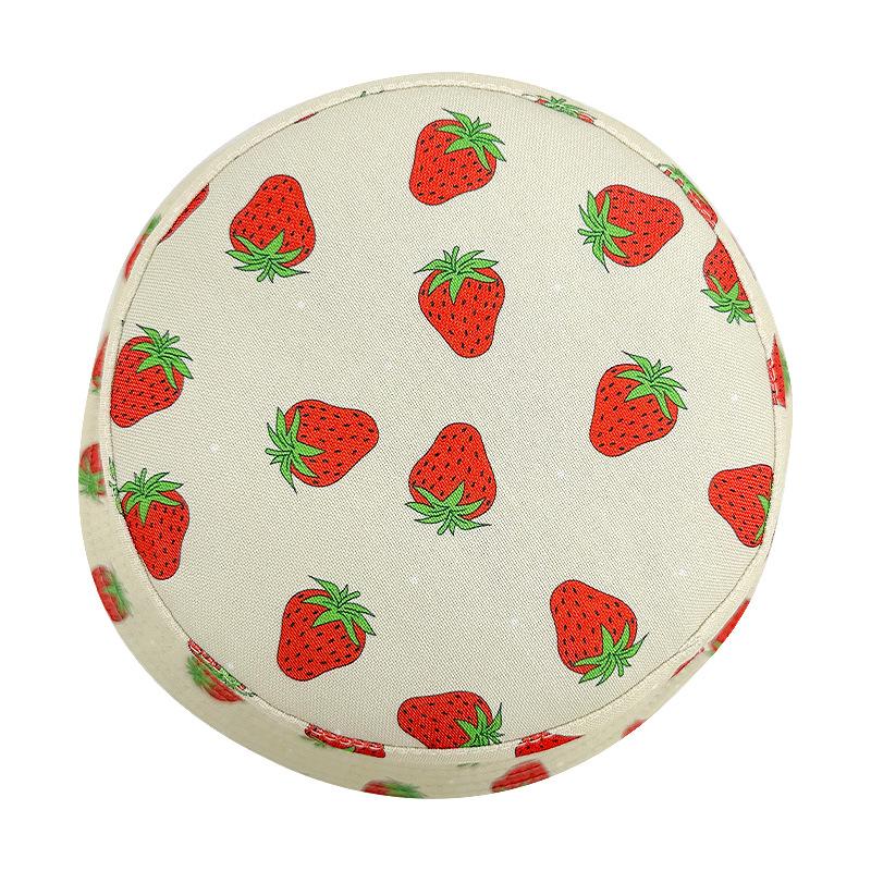 Chapéu de Pescador Criativo de Verão com Estampa de Morango Dupla Face Chapéu de Sol para Praia ao Ar Livre Estilo Coreano Proteção Solar Chapéu de Frutas