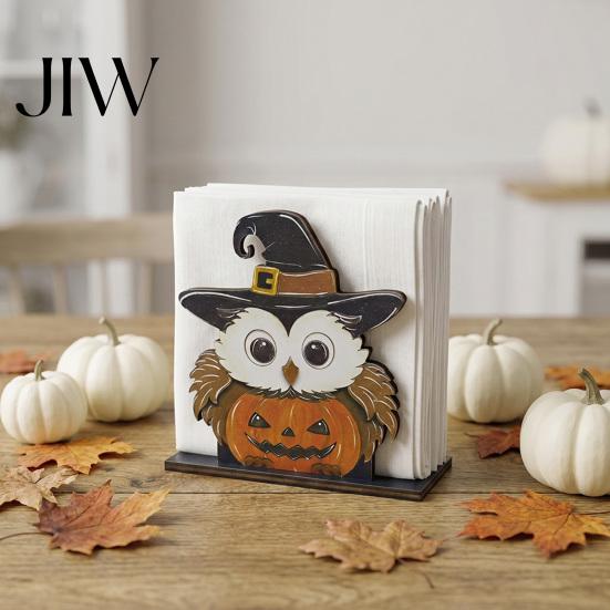 Kitchen Countertop Accessory Halloween Wooden Napkin Holder, Ghost Pumpkin Decorative Tabletop Tissue Dispenser, Dining Table Centerpiece Paper
