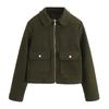 TAOP&ZA Early Spring Soft Jacket with Zipper Detail and Turn-Down Collar, Long Sleeve, Short Outerwear