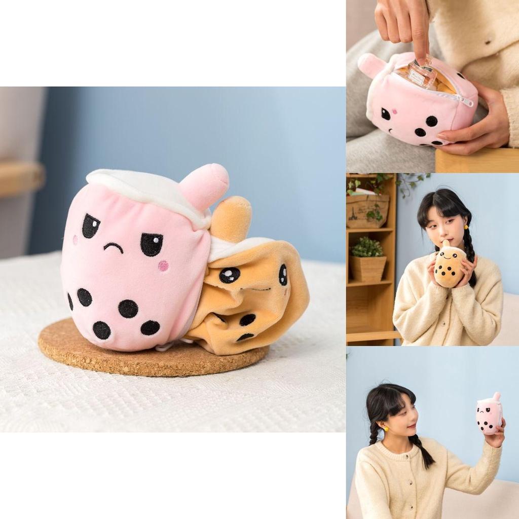 Cozy Reversible Secret Pouch Boba Plushie Bubble Tea Milk Stuffed Toy For Kids