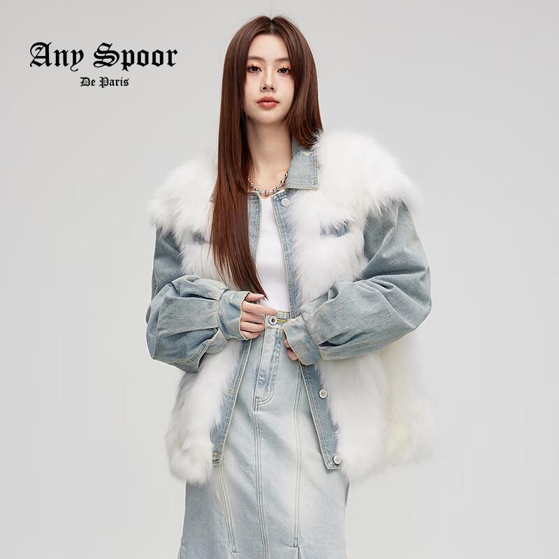 

Жіноча джинсова куртка з лисячого хутра з довгим рукавом S