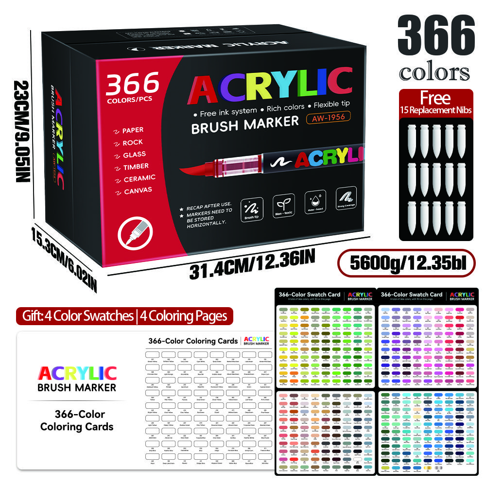 120/288/366 Colors Acrylic Paint Soft Brush Markers Set, Paint Pens Paint Markers, Acrylic Paint Pens for Wood, Stone, Canvas