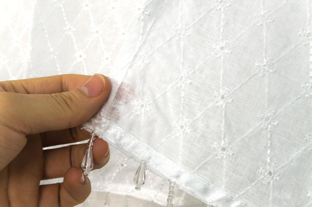 Arie White Cafe 125cm Wide X 65cm Beaded Fairy Design Curtain, Long,