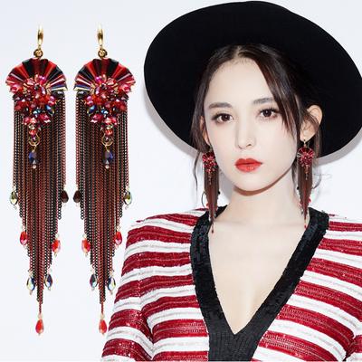 Střapcové bohémské retro náušnice atmosférické ručně vyráběné přehnané náušnice temperamentní sváteční styl šperky dlouhé pro ženy