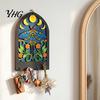 Entryway Organizer for Keys Bohemian Wooden Key Hanger, Decorative Wall Mounted Holder with 4 Metal Artistic Hooks Small Items Hooks, Hanging