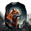 2024 men's fashion print round neck long sleeve party autumn sports casual pullover men 3d lonely wolf blue print tops