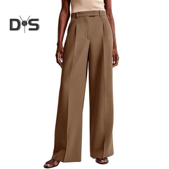Summer Women Pants High Waist Slim Straight Legs Suit Pants with Pockets Solid Color Loose Fit Button Zipper Closure Office Pants