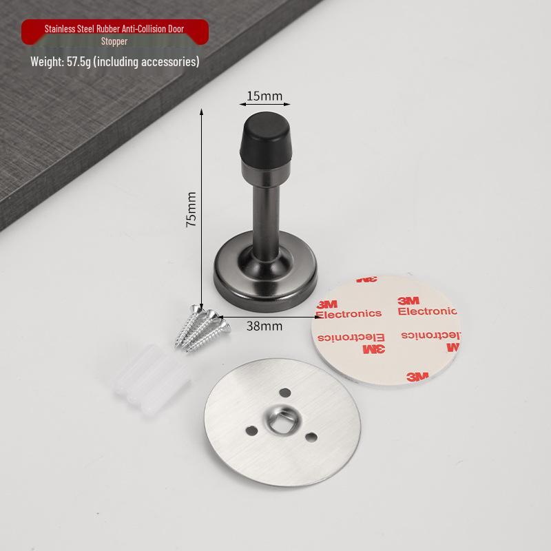 Stainless Steel No-Punch Anti-Collision Door Stopper with Rubber Bumper