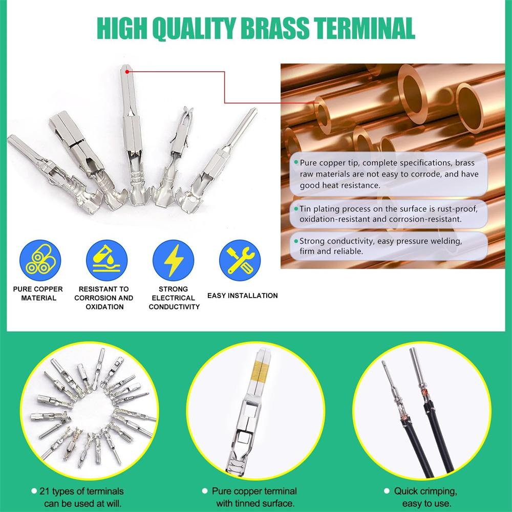 290PCS Crimp Pins Car Electrical Wire Terminal Pins Connector 21Type Electric Connector Pin Terminal Electric Non-Insulated Plug