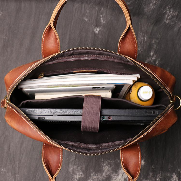 Leather Men'S Handbag Crazy Horse Leather Women'S One Shoulder Oblique Briefcase Large Capacity Computer Bag