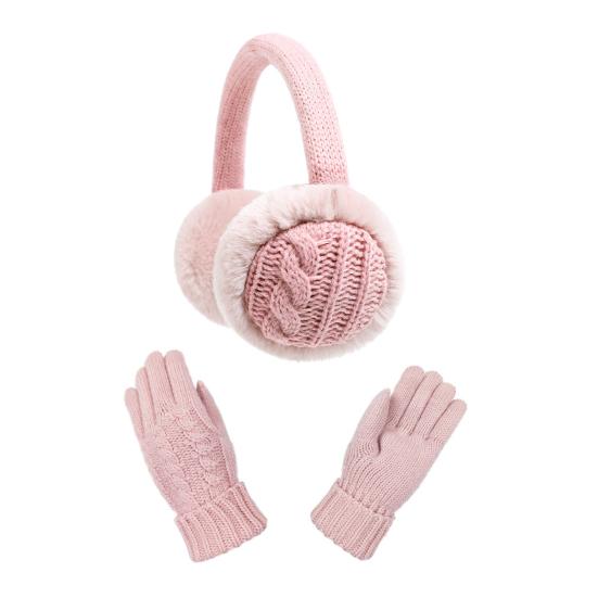 

1 Set Kids Knitted Earmuffs Warmers Warm Gloves And Gloves Furry Ear Set Winter Ear Muffs тілесний/рожевий
