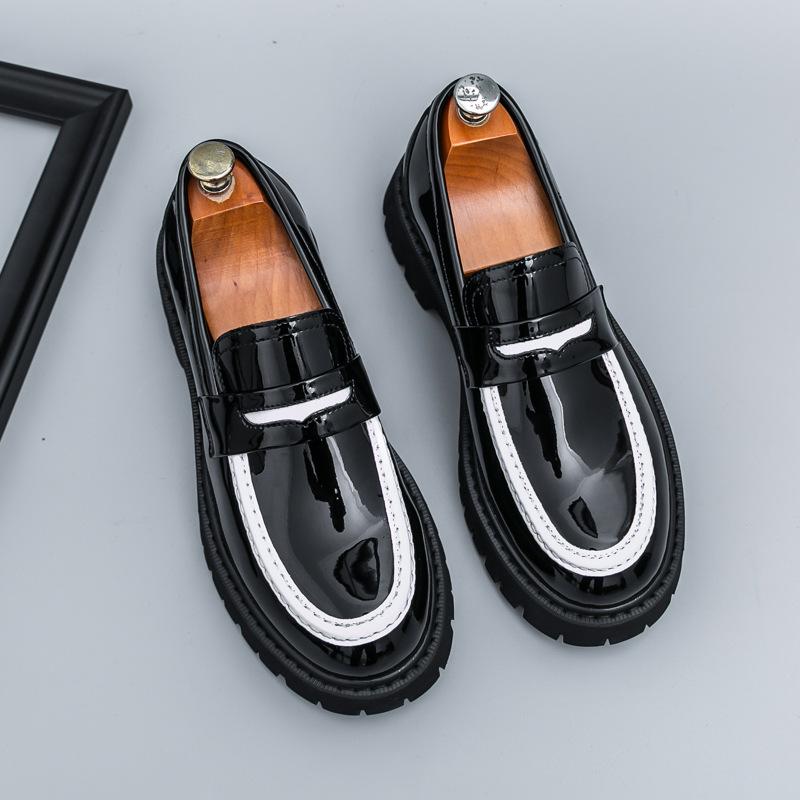 New Loafers Large Size Casual Shoes British Style Platform Foreign Trade Glossy Men's Small Leather Shoes a Set of Pedals