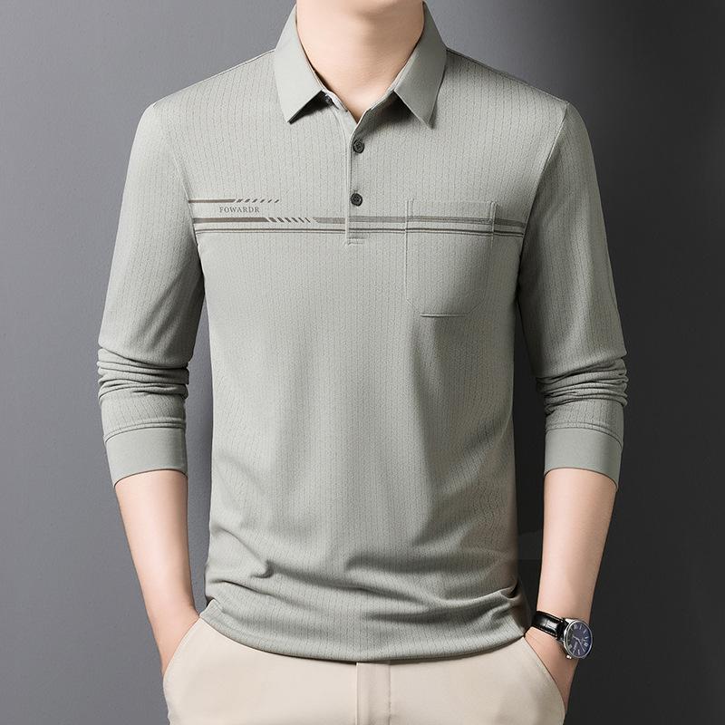 Spring Autumn Men's Long-sleeved T-shirt, Middle-aged and Elderly Dad Wear Loose Lapel Inner Bottoming POLO Shirt
