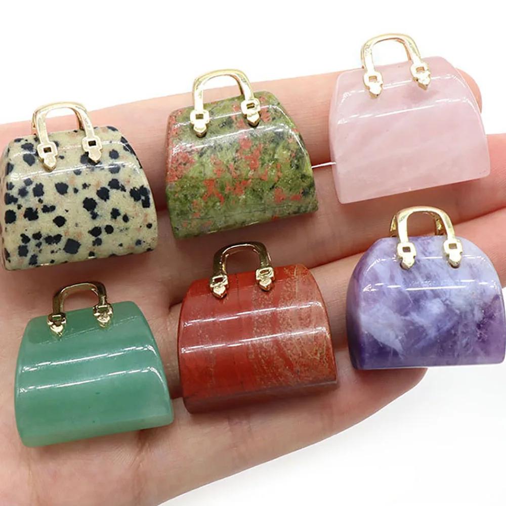 Natural Stone Carved Mini Bag Reiki Healing Crystal Handbag Shape Palm Worry Stones Chakra Balancing Gifts