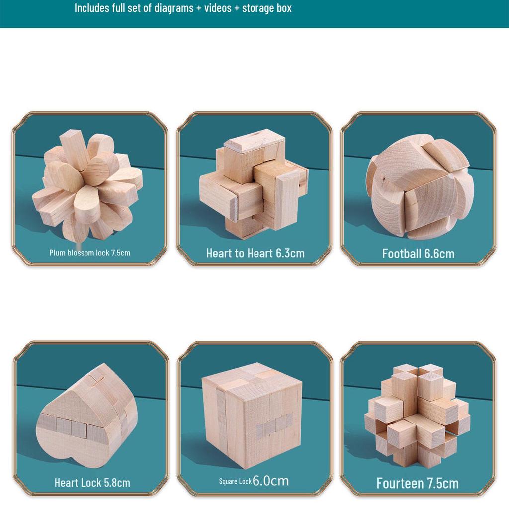 36-Piece Beech Wood Kongming Lock Set: Educational Building Blocks for Kids