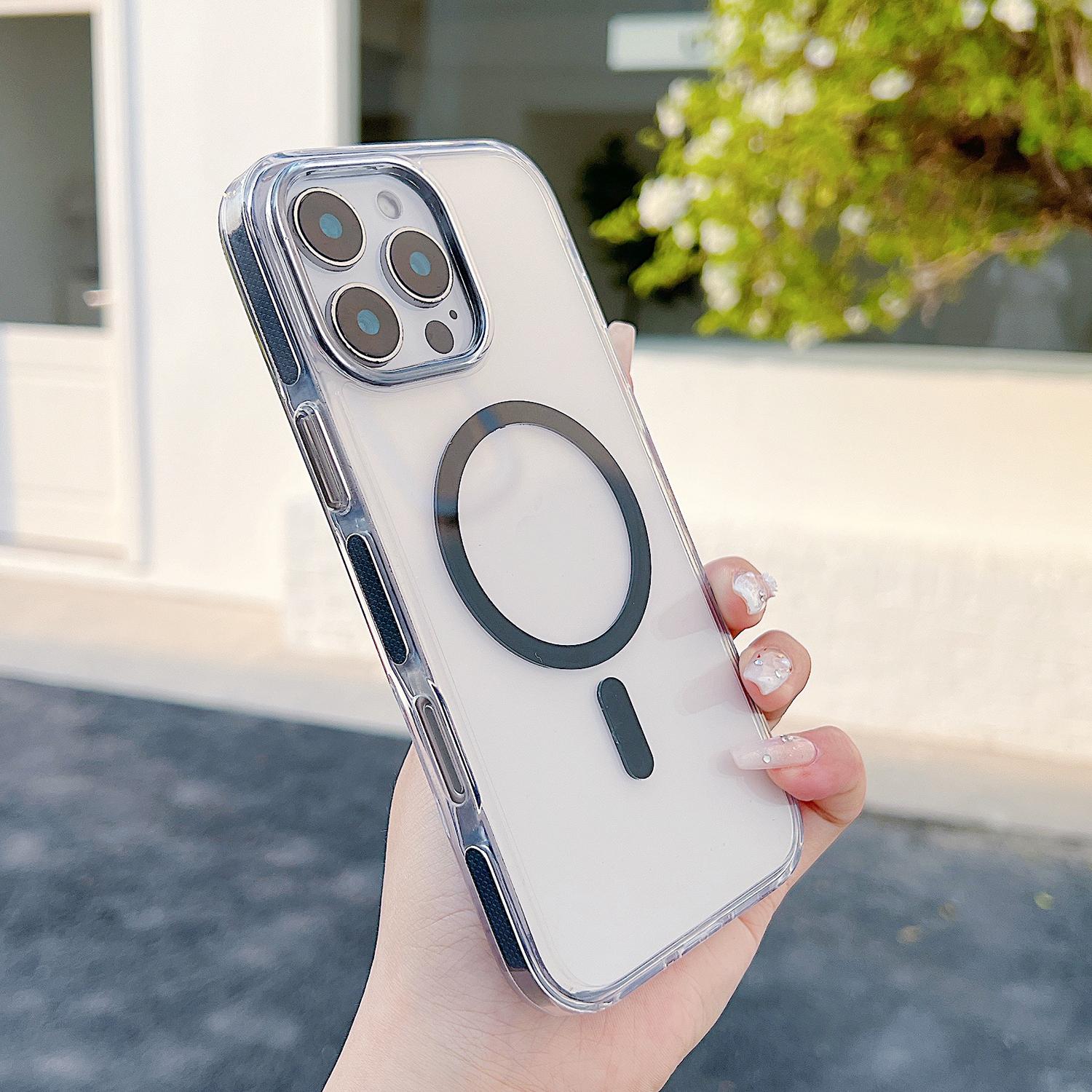 

For iPhone 16 Pro Max Magnetic Case Compatible with MagSafe Clear TPU Phone Back Cover Black