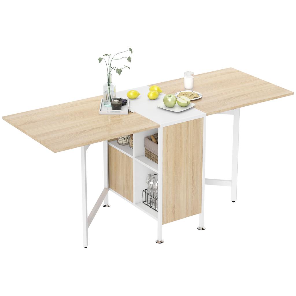 Dining Table, Folding, Drop Leaves, 4 Compartments, Seats 4, 169 x 60 x 75 cm, Oak and White