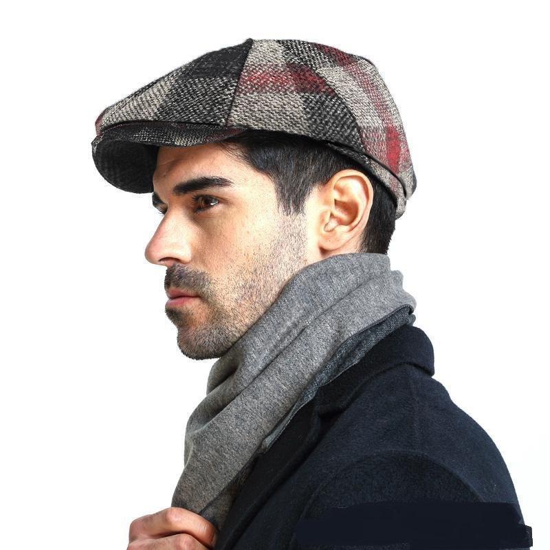 

Men Big Size Newsboy Cap Large Size Checkered Patterned Octagonal Hat Autumn and Winter Simple Casual Artist Hat 58cm 60cm 62cm M L57-58cm