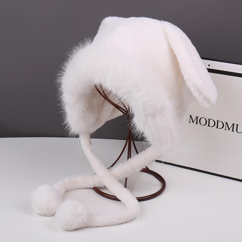 Winter cute furry rabbit ears plush hat women's ear protectors plush thickened thermal ear protectors