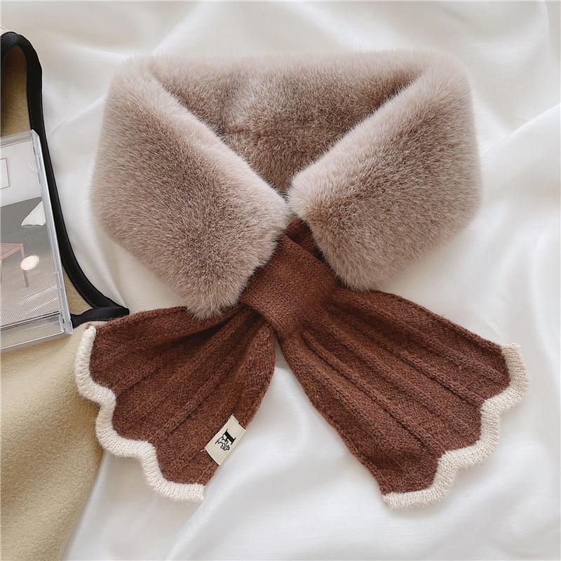 Winter Plush Scarf Woman Thick Fish Tail Wool Knit Cross Fur Collar Outdoor Cycling Neck Protect Cervical Spine Warm Scarve