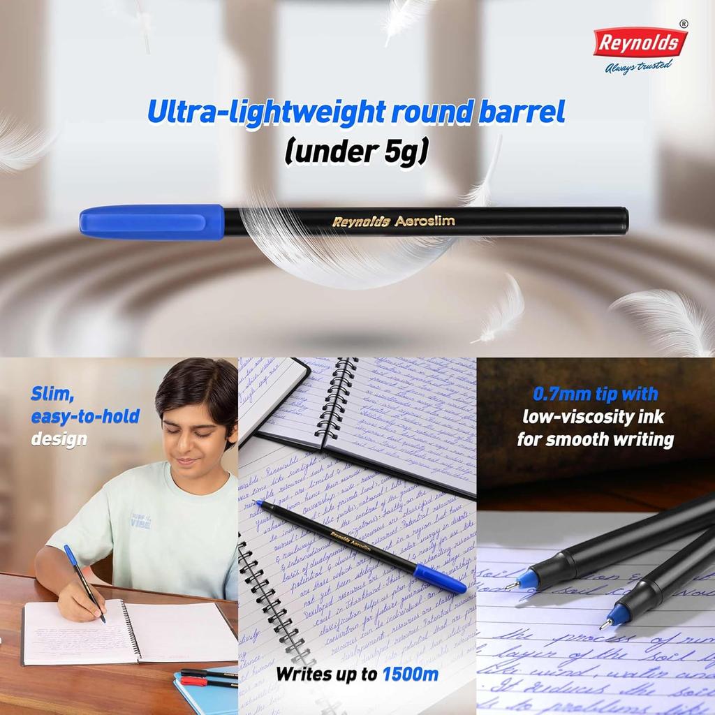 REYNOLDS Aeroslim Ball Pen Set Pack Of 1( 60 BLUE, 5 Black, 5 Red )0.7 Mm Tip Smooth Writing Pens For Office School Use